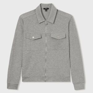 Reiss INTERLOCK JERSEY ZIP-THROUGH OVERSHIRT IN GREY MELANGE - Size Large